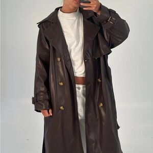 Chocolate oversized long trench coat with exaggerated collar